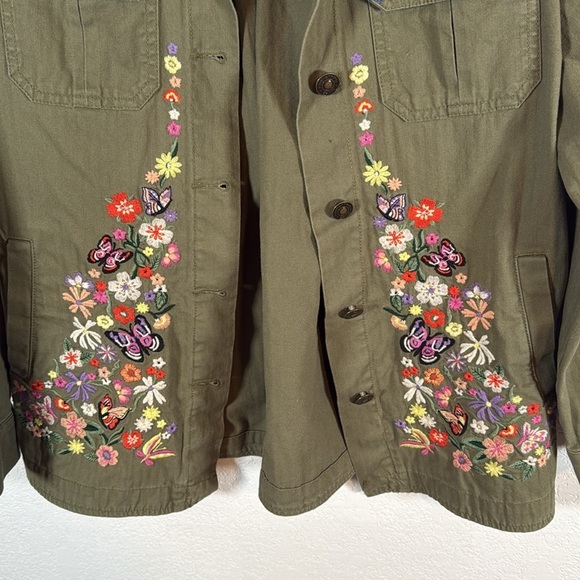 RedHerring Army Green Floral Butterfly Embroidered Utility Jacket Size 8 - Picture 4 of 12